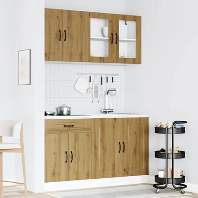 vidaXL - 4-delige - Keukenkastenset - Kalmar - bewerkt - hout - artisanaal - eiken