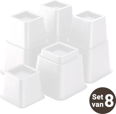 JustValue Verstelbare Meubelverhoger set - Verhoogt met 8, 13 of 20 cm - Max. 600 kg - Wit - Stoelverhogers - Bedklossen - Tafelverhoger