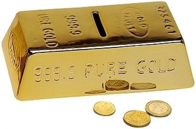 Spaarpot goudstaaf - goud - 16 x 9 x 5 cm - keramiek