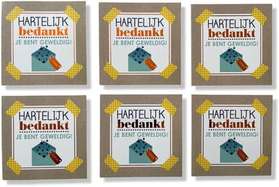 36 Luxe Vierkante Bedankkaartjes - Bedankt - 10,8x10,8cm - Gevouwen kaarten met envelop