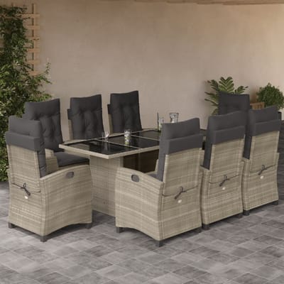 vidaXL - 9-delige - Tuinset - met - kussens - poly - rattan - lichtgrijs