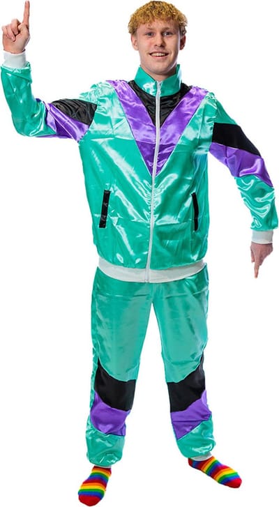 Fout trainingspak - Retro - Foute party kleding - 80s kostuum - Dames - Heren - Turquoise - Maat XS/S