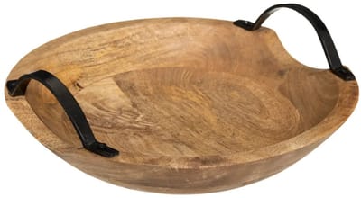 5Five Fruitschaal - mango hout - D30 x H10 cm - met hengsels - fruitmand - serveerschaal