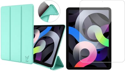Hoes geschikt voor iPad Air 2022 / 2020 10.9 inch - Trifold Smart Book Case Cover Kunstleer Hoesje Groen - Tempered Glass Screenprotector
