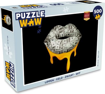 Puzzel Lippen - Geld - Zwart - Wit - Legpuzzel - Puzzel 500 stukjes