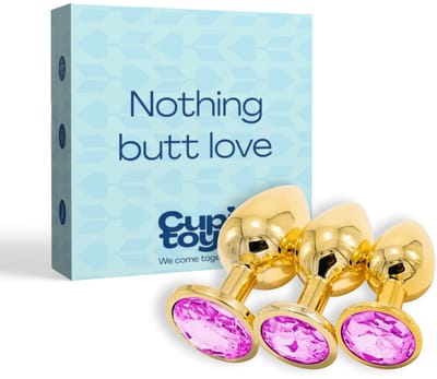 Cupitoys® Metalen buttplug set van 3 - Goud - Diamant roze - Sex toys voor vrouwen - Sex toys voor mannen - Buttplugs