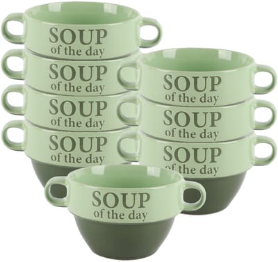 Bellatio Design Soepkommen - 8x - 500 ml - Soup of the day - keramiek - D12 x H8 cm - groen - Stapelbaar