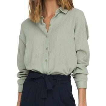 Jacqueline de Yong groene dames blouse   Punt kraag   Oversized fit   Geen zakken   Structuur patroon   Knoopsluiting   Lange mouw Groen S
