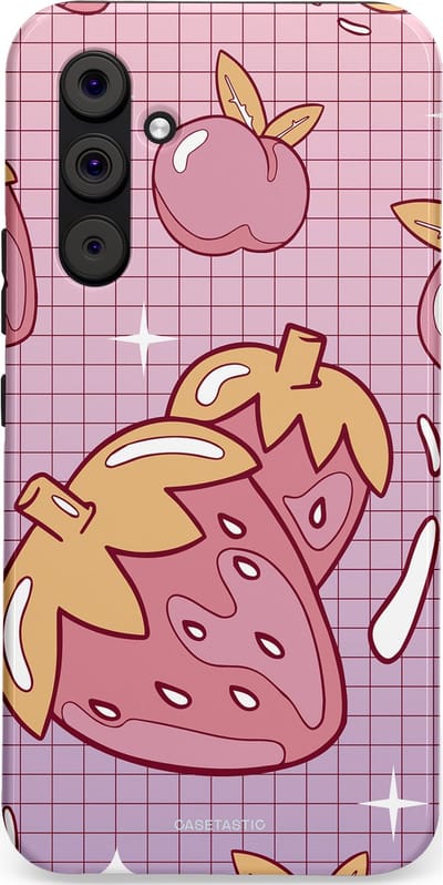 Casetastic Hoesje Geschikt voor Samsung A54 (5G) - Stijlvolle Beschermende Duo-layer Case - Zoete aardbeien raster