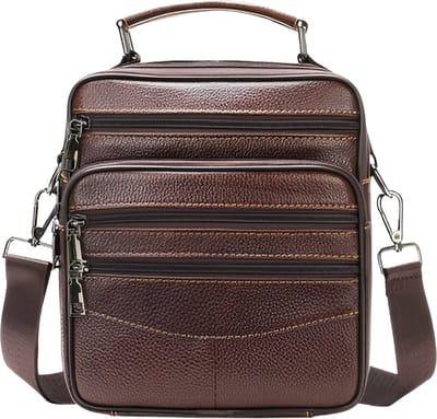 WoYoW® - Koehuid Schoudertas Heren - Echt Leder - Handtassen - Crossbody Tas - Mannelijke Koerierstas - Bruine rits