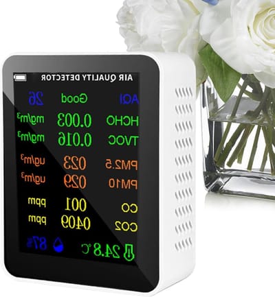 CO2 Meter - Luchtkwaliteit Monitor - Binnenmilieu Bewaken - 10 Parameters Meten - 70 x 90 x 35mm - Wit