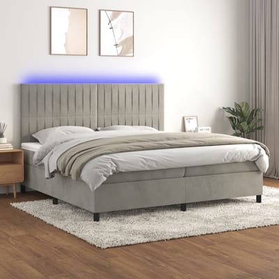 vidaXL - Boxspring - met - matras - en - LED - fluweel - lichtgrijs - 200x200 - cm
