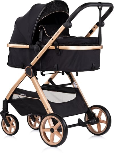 Chipolino Kinderwagen Vista - Baby wagen 2 in 1 - Kinderwagen met wieg en stoel - Licht en flexibel - Omvouwbaar - Inclusief luiertas - Zwart