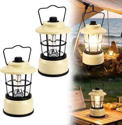 Thijox - Dimbare LED Campinglamp - Retro Campinglantaarn - 2 Stuks - Waterdichte Draagbare Lantaarn - Ultrahelder - Perfect voor Buiten, Camping, Tuin
