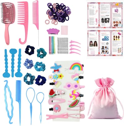 Haaraccessoires Set Kinderen – 60+ Delig | Haarspeldjes, Scrunchies, Haarclips, Kammen & Elastiekjes | Hoogwaardig Materiaal | Compleet Kapper Speelgoed Cadeau Meisje