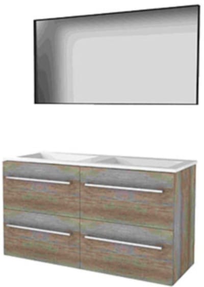 Basic-Line Framed 46 Badkamermeubelset - 120 x 46 cm - Met Grepen - 4 Lades - Acryl Wastafel - Zonder Kraangat - Spiegel met Zwart Aluminium Frame - Scotch Oak