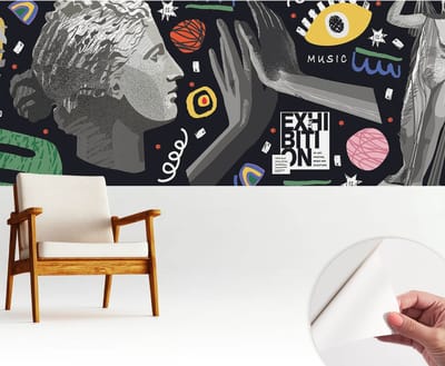 Wallfluent Zelfklevend Behang - Een kleurrijke tentoonstelling Stickerbehang op rol - 250x104 cm - Zwart Zelfklevend Behang - Peel-and-stick techniek - Voor op kantoor, voor de woonkamer, voor de slaapkamer Zelfklevend Behang