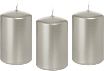 Cilinderkaars/stompkaars - 8x - zilver - 5 x 8 cm - 18 branduren - horeca kaarsen