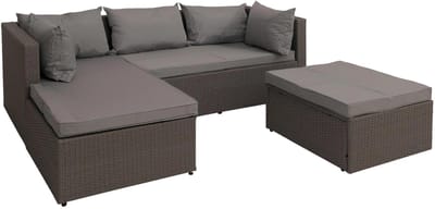 Poly-rattan set MCW-O46, balkon/tuin/lounge set Zitgroep ~ grijs Bekleding lichtgrijs