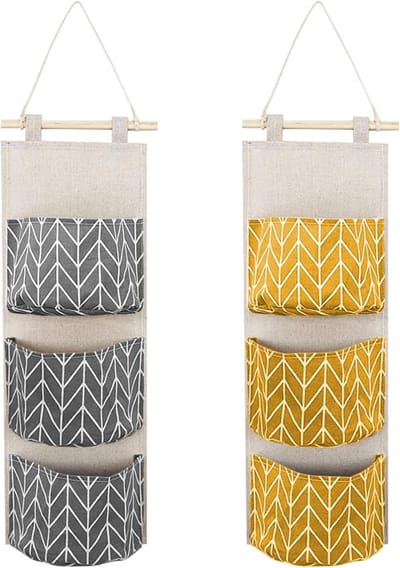 Hanging Storage Bag met 3 Lagen voor Muur en Deur, Opbergzak voor Badkamer en Kantoor, Stapelbare Organizer in Grijs en Geel