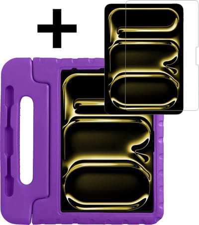 Hoes - Geschikt voor Apple iPad Pro (2024/2025) - 13 inch - Met Screenprotector - Kinderhoes Shockproof Bumper - Kidsproof Case - Tablet Hoesje - Kinder Hoesje Cover - Paars