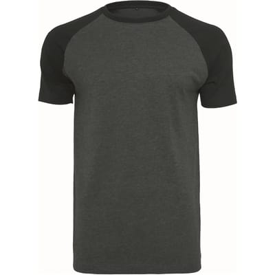 Build Your Brand - Raglan Contrast T-Shirt - Charcoal (Heather)/Black maat 4XL