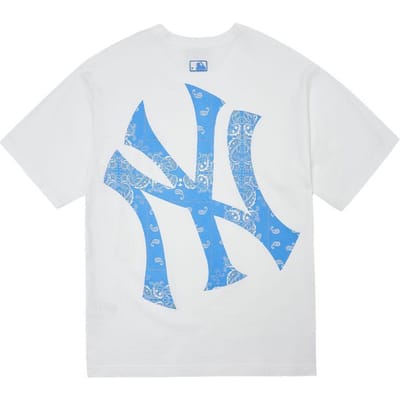 MLB New York Yankees SS22 Bloemenlogo Print Ronde Hals Vintage T-shirt met Korte Mouwen Unisex Tops Wit 3ATS53023-50WHS XXL gray