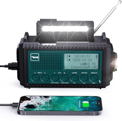 oCreon Kurbelradio DAB+/DAB/UKW - 5000mAh Noodradio met Zaklamp - USB Opladen - SOS-Alarm (Outdoor)