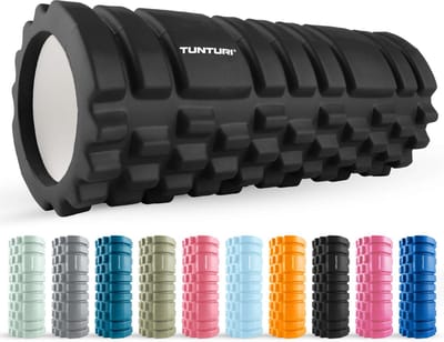 Tunturi Yoga Grid Foam Roller - Massage Roller - Foamroller - Fitness Roller - Zwart - 33cm - Incl. gratis fitness app