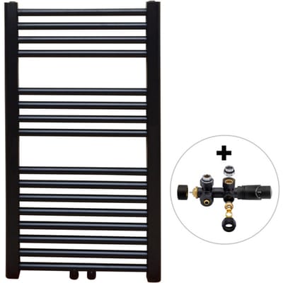 Vtw Living handdoekradiator badkamer met aansluit set en thermostaat 800