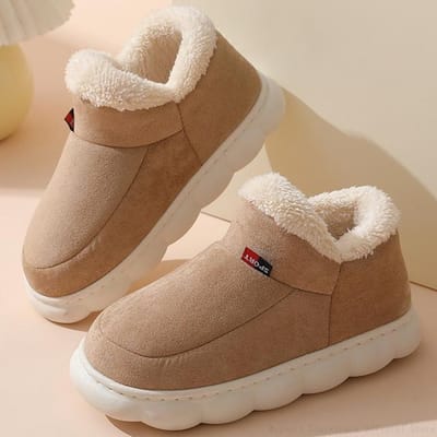 Vrouwen Winterlaarzen Slippers Verdikking Pluche Warme Sneeuwlaars Paar Dikke Hakken Katoenen Schoenen Plus Size Platform Slides Botas 35-36