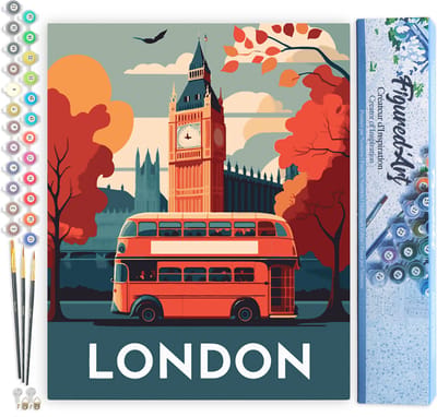 Figured'Art Schilderen op Nummer Volwassenen canvas Reisposter Londen- Handwerk acrylverf Kit DIY Compleet - 40x50cm zonder frame