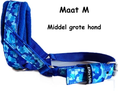 Hoofdhalster hond - Anti trek - Gevoerd - Maat M - Blauw - Camouflage - Antitrek hoofdhalster hond - Hoofdhalster hond - Antitrek hond - Trainingshalsband