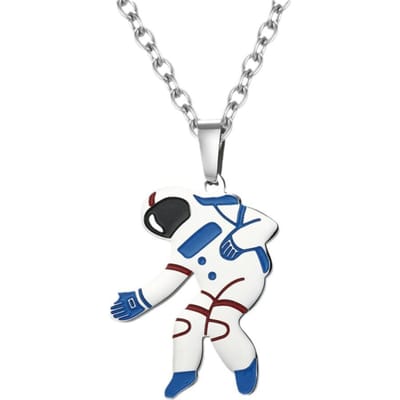 Collier Pendentif Hip Hop China-Chic Coloré Astronaute Marque Tukuchao pour Hommes et Femmes white