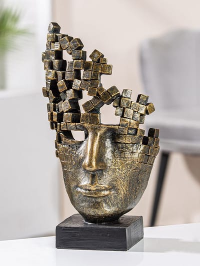 Gilde handwerk - Bronzen gezicht - De Denker - Ornament – Face – Antiek Brons – Gezicht beeld - 30 x 16 x 10 cm
