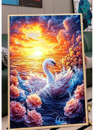 DIY kruissteekborduurpakket/Een ontmoeting in de schemering tussen zwanen en rozen/gedrukt kruissteekpatroon borduurpakket (frame niet inbegrepen) 40*50CM