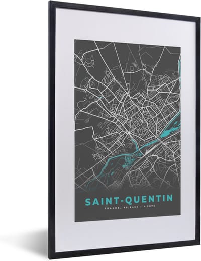 Fotolijst incl. Poster - Plattegrond - Stadskaart - Kaart - Saint-Quentin - Frankrijk - 40x60 cm - Posterlijst