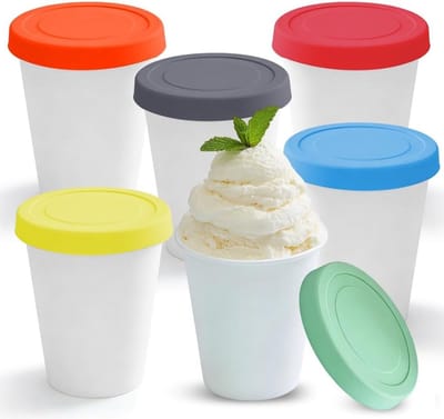 Set van 6 IJscontainers voor IJs, 250ml Vriezerdozen met Gekleurde Deksel, BPA-vrij voor Zelfgemaakt IJs, IJsbekers voor Opslag en Bewaring