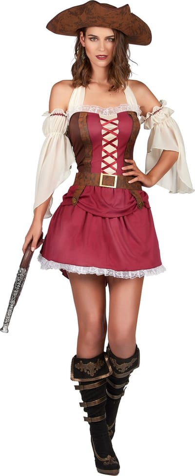 Vegaoo - Sexy bordeaux rood piraten kostuum voor dames