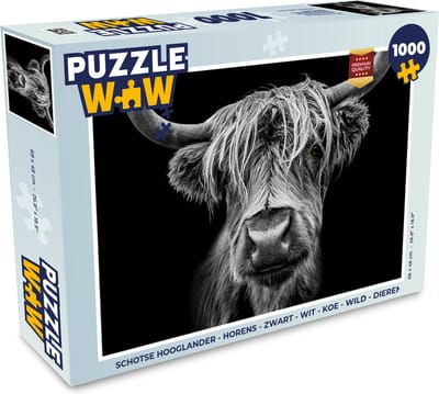 Puzzel Schotse Hooglander - Horens - Zwart - Wit - Koe - Wild - Dieren - Legpuzzel - Puzzel 1000 stukjes volwassenen