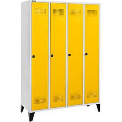 Schäfer Shop Genius Kledinglocker met poten, 4 compartimenten, 300 mm compartimentbreedte, draaigrendelslot, deur koolzaadgeel