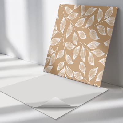 Wallfluent Vinyl Tegels - Bladeren op textuurAchtergrond Vloer Tegels PVC - 30 cm x 30 cm - Beige PVC Tegels - Verpakking van 9 stuks - Vierkant PVC Tegels - Bloemen en Planten Plaktegels - Zelfklevende PVC Tegels - Plaktegels Keuken en Badkamer