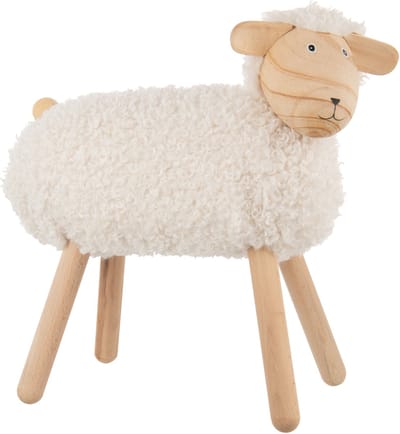 J-Line decoratie Schaap - hout/kunstbont naturel wit - large