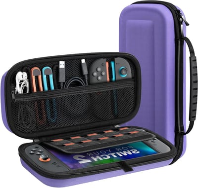 Draagbare Hard Shell Beschermcase voor Nintendo Switch 2 met 10 Game Card Slots en Ruimte voor Accessoires, Paars, Ideaal voor Reizen en Bescherming