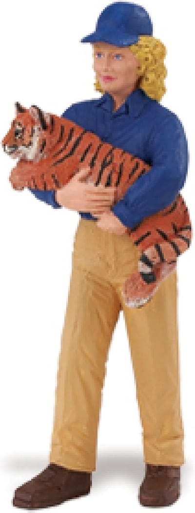 Dierenverzorger - Vrouwelijke dierenarts - Met tijgerjong - 9,5 cm - Dieren beroepen - Taarttopper - Safari