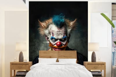 Behang - Fotobehang Clown - Portret - Make up - Clownsneus - Kleding - Breedte 165 cm x hoogte 220 cm