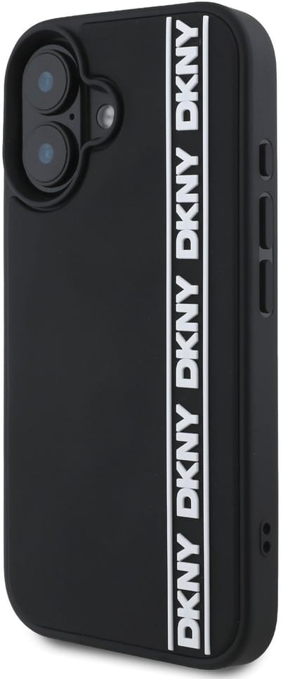 DKNY – iPhone 16 Backcover hoesje – Rubber Repeat Logo Line – Zwart