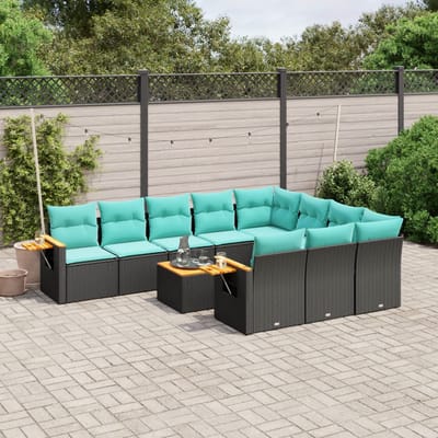 vidaXL - 11-delige - Loungeset - met - kussens - poly - rattan - zwart
