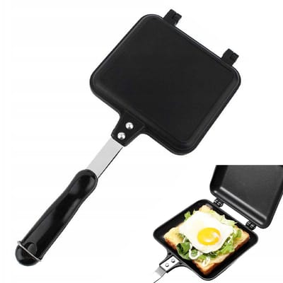 OKWISH Dubbelzijdige Pan - Sandwichmaker - Aluminiumlegering - Geschikt voor Sandwiches en Panini's - Compact en Handig - Zwart