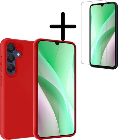 Hoesje Met Screenprotector - Geschikt voor Samsung Galaxy A15 - Sterk & Shockproof - Back Cover - Siliconen Case - Telefoon Hoes - Rood